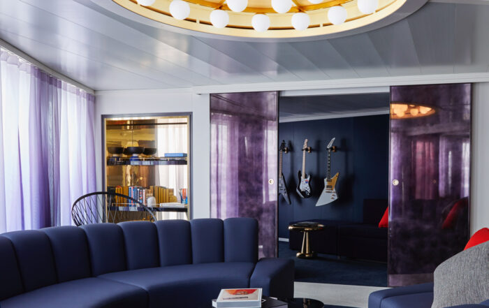 Massive Suite on Virgin Voyages cruise ship with private terrace and hot tub.